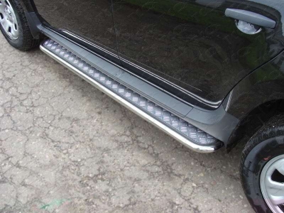 Пороги с площадкой алюминиевый лист 42 мм ТСС для Renault Duster 2015-2021