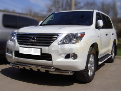 Защита переднего бампера 76 мм с накладками для Lexus LX-570 2007-2012