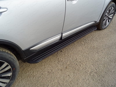 Пороги алюминиевые Slim Line Black для Mitsubishi Outlander 2019-2021