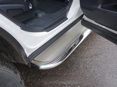 Пороги овал с площадкой нержавеющий лист 75х42 мм ТСС для Lexus RX-200t/350/450h 2015-2021