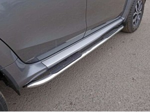 Пороги труба овальная с накладками гнутые 75х42 мм для Nissan Terrano № NISTER14-29